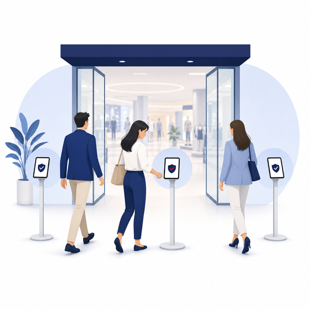 レシーバー端末が設置された入口を、スマートフォンを取り出さずに通過する利用者
